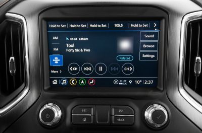 Infotainment touchscreen with media and climate controls