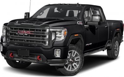 Black pickup with bold grille and off-road tires