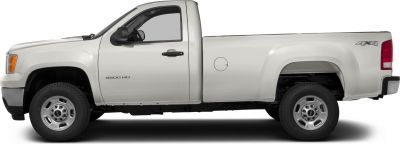 Side profile of a heavy duty pickup with regular cab and long box.