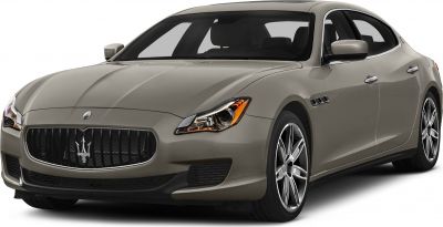 Front view of luxury sedan with prominent grille and sleek headlights