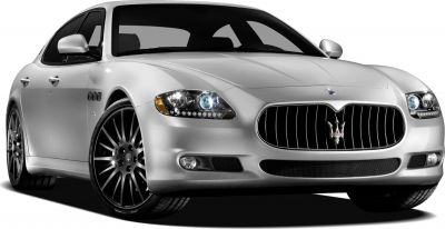 Silver luxury sedan front with signature grille and LED headlights