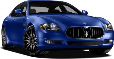 Front view with grille, headlights, and sporty blue body