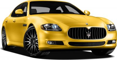 Front view of yellow luxury sedan with unique grille and headlights