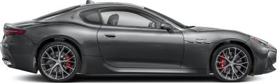 Sleek coupe side profile with alloy wheels and red brake calipers