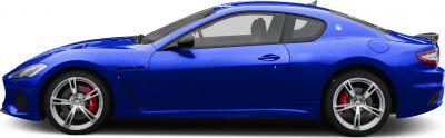 Sleek blue coupe side profile with alloy wheels and red brake calipers