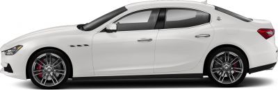 Sleek car side profile with alloy wheels and red brake calipers