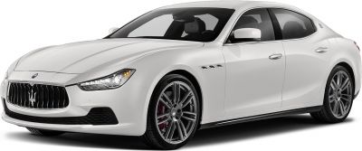 Front side view of a sleek sporty luxury sedan with distinctive grille and alloy wheels
