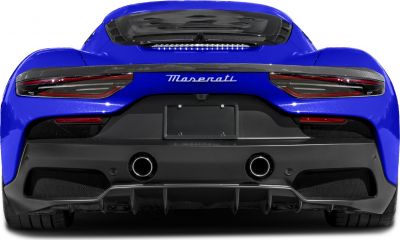 Dual exhaust and aerodynamic rear design of a sports coupe