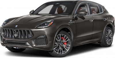 SUV front three-quarter view with grille and red brake calipers