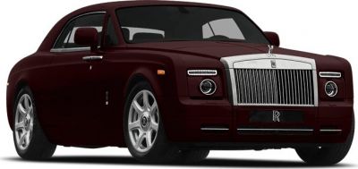 Luxury two-door coupe front with vertical grille and round headlights