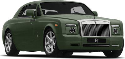 Front view of luxury coupe with iconic grille and round headlights