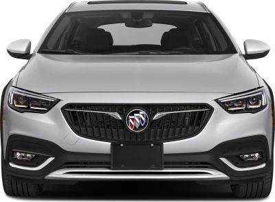 Close-up of car front with LED headlights and distinctive grille