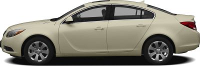 Side view of beige mid-size sedan with silver alloy wheels