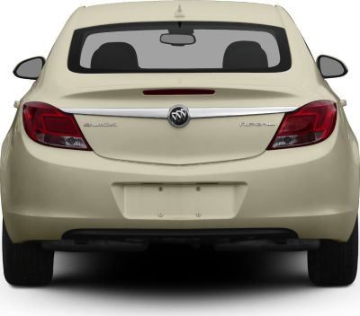 Rear view of mid-size sedan with distinct tail lights and chrome trunk trim