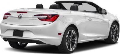 Rear view of a convertible with taillights and alloy wheels