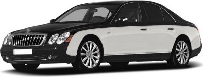 Black and white luxury sedan with long wheelbase and chrome grille