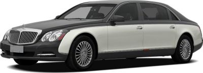 Luxury two-tone Maybach 57 S sedan front-side view with distinctive grille and alloy wheels