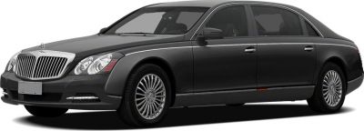 Sleek black luxury sedan with distinctive vertical grille and elegant design.