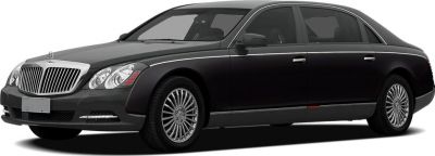 Luxurious black sedan with chrome front grille and multi-spoke alloy wheels