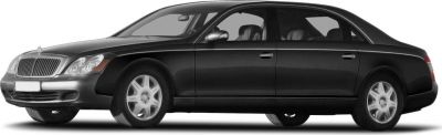 Sleek elongated luxury limousine side profile with signature grille and wheels