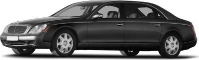 Side profile of a luxury elongated sedan with silver rims and classic design.