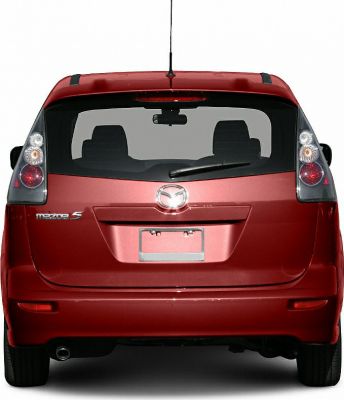 Rear view of compact MPV hatchback with prominent taillights and rear windshield wiper