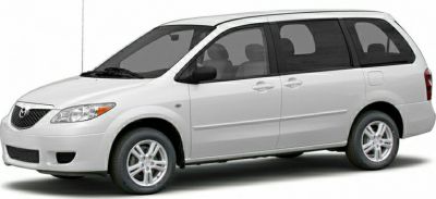 White minivan side and front perspective with visible wheels and windows