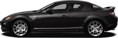 Side profile of sporty coupe with rear wing and alloy wheels