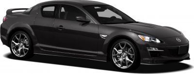 Sports coupe with rear spoiler and alloy wheels