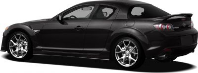 Black sports coupe with rear spoiler and alloy wheels