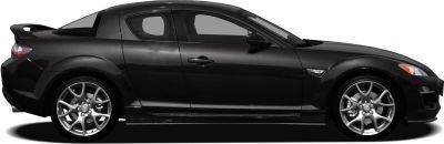 Side profile of a sports coupe with rear spoiler and alloy wheels.