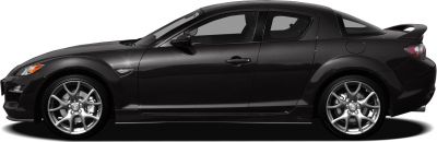 Side profile of sporty coupe with rear spoiler and alloy wheels