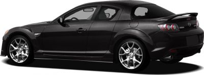 Rear-side view of a sporty coupe with alloy wheels and rear spoiler