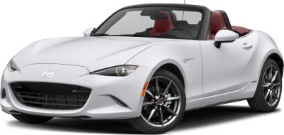 White convertible sports roadster with red interiors and alloy wheels