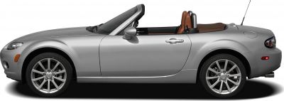 Side profile of convertible roadster with alloy wheels and open top