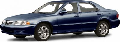 Blue mid-size sedan front side view with alloy wheels