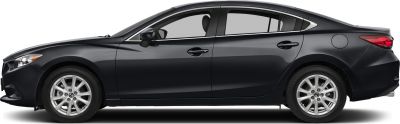 Side profile of a sleek sedan with alloy wheels and smooth body lines