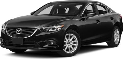 Front and side view of sleek black sedan with alloy wheels