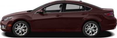 Side profile of a sedan with alloy wheels and sleek design.