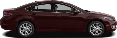 Side profile of a mid-size sedan with alloy wheels and a streamlined design