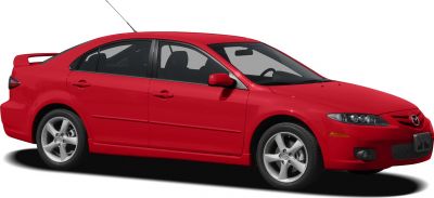 Red hatchback with five-spoke alloy wheels and sporty design