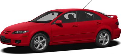 Red sporty mid-size sedan with alloy wheels and rear spoiler side profile