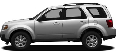 Side profile of silver mid-size SUV with roof rails and four doors