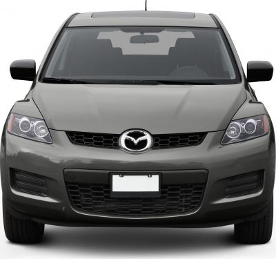 Front view with headlights, grille, hood design