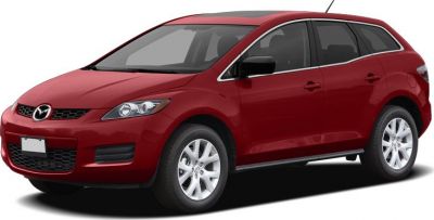 Red 5-door SUV front and side view with sleek headlights and chrome-trimmed windows