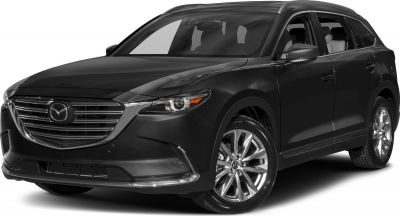 Black SUV front view with distinctive grille and alloy wheels