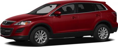 Red SUV side profile with sleek headlights and silver alloy wheels