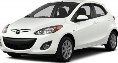 White hatchback front side view with headlights and grille