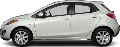 Side profile of a hatchback with alloy wheels