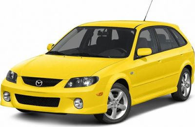 Yellow sporty hatchback wagon with alloy wheels front-side view